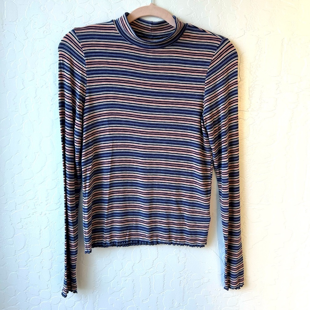 American Eagle Long Sleeve Turtleneck Multicolor Striped Top
